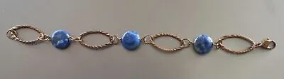 Vintage Bracelet Lapis? Beads Copper-y Colored Metal Links • $9.24