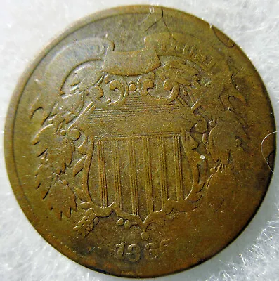 1865 Philadelphia Mint Copper Two Cent Coin Good / Very Good • $10