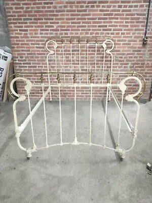 Antique Victorian Cast Iron And Brass Full/Double Bed Almond • $1995