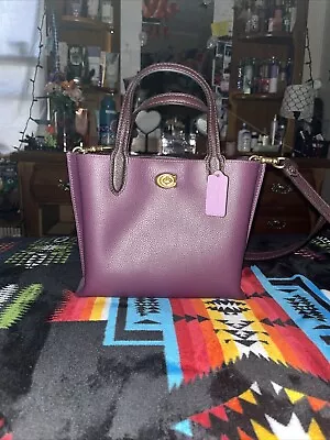 NWT COACH Willow 24 Leather Tote Bag Gold Berry Purple C8561 • $100