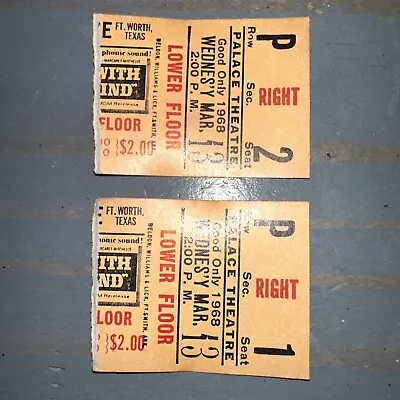 2 GONE WITH THE WIND VINTAGE THEATER TICKET Stubs Palace Theatre March 13 1968 • $7.77