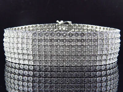 Men's Pave White Gold Plated Round Cut Real 6 Row 20 MM Diamond Bracelet 8.5 ... • $749.99