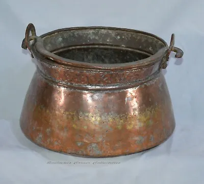 Antique Huge Hand Made Copper Cauldron Dovetailed Seams Large Handle VTG • $199.95