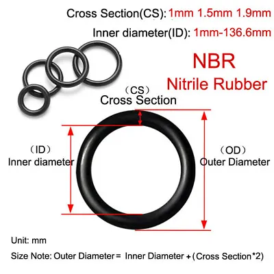 £2.08 • Buy 1mm 1.5mm 1.9mm Cross Section O-Rings 1-136.6mm ID NBR Nitrile Rubber Oil Seals