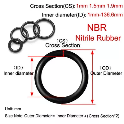 1mm 1.5mm 1.9mm Cross Section O-Rings 1-136.6mm ID NBR Nitrile Rubber Oil Seals • £1.67