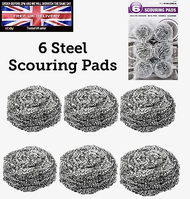 6 X Stainless Steel Scourers Kitchen Washing Cleaning Wire Mesh Pads Pan Stains • £3.99