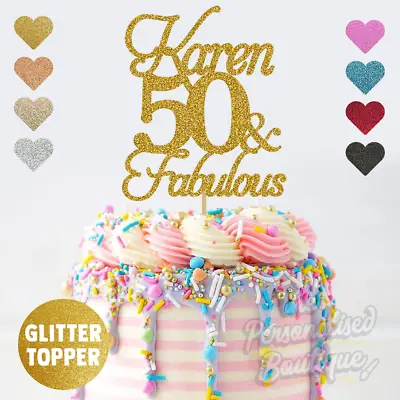 Personalised Custom Glitter Cake Topper 50 And Fabulous 50th Fifty Birthday • £4.99