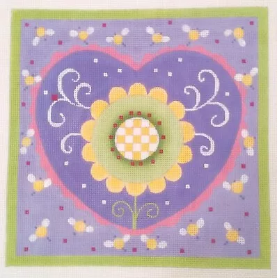 Melissa Shirley Needlepoint Handpaint Canvas 656-D Heart Flower Bees 2003 13mesh • $104.48