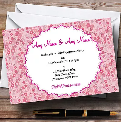 Pink Floral Vintage Garden Engagement Party Personalised Invitations • £9.99