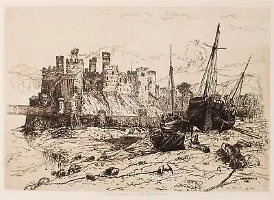 Mary Nimmo Moran - Fishing Boats In Front Of The Castle - Etching - 1882 • $127.64