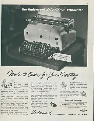 1948 Underwood Electric Typewriter Most Beautiful Leader Table Vtg Print Ad C4 • $12.39