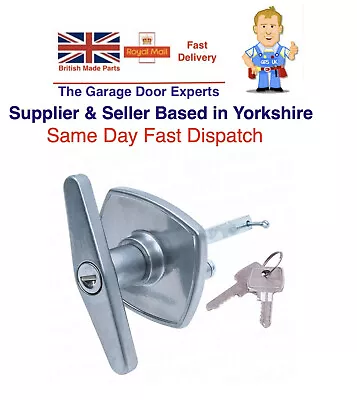 Cardale Garage Door Handle T Bar Locking Silver Old Canopy Up & Over Doors New • £14.50