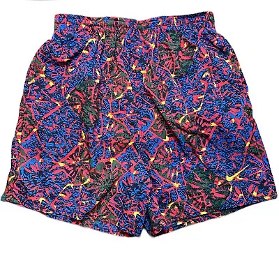 Vintage 90s Nike Abstract Art Swim Shorts Geometric All Over Trunks Size Medium • $65