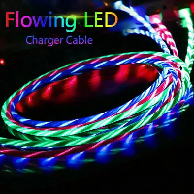 USB Cables LED Flowing Light Fast Charge Micro Adapter For IPhone Android Type-C • £2.15