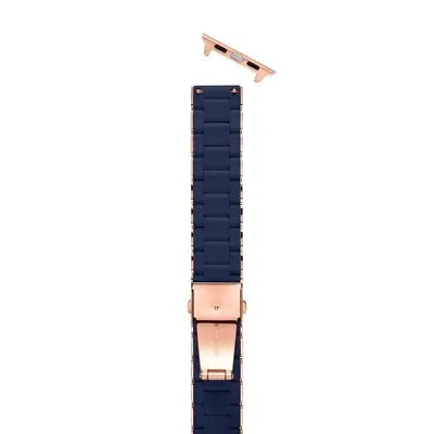 NEW MICHELE Navy Blue Silicone & Rose Stainless Watch Band MS20AS0005 • $199.99
