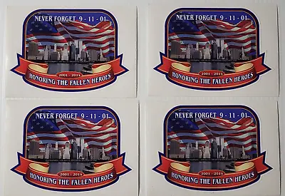 9-11 NEVER FORGET USA FALLEN HEROS FLAG  STICKER CARTRUCK VAN WALL DECAL (4x) • $7.95