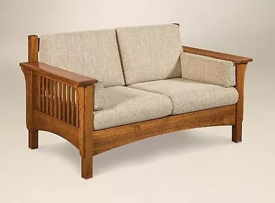 Amish Mission Arts And Crafts Loveseat Love Seat Upholstered Wood Slat Back • $2399