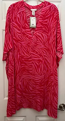 H&M Kaftan Dress Lounge Cover-up Fuchsia Pink Animal Print Viscose Size M/L NWT • $32.99