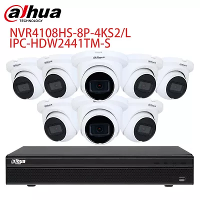 Dahua KIT 8CH NVR4108HS-8P-4KS2/L IPC-HDW2441TM-S Security Camera System Lot US • $80.75