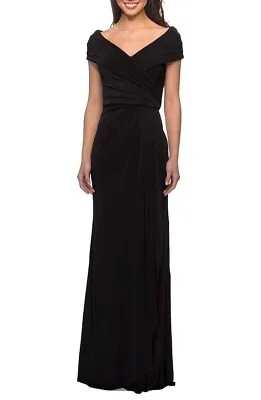 La Femme Black Ruched Off The Shoulder Jersey Column Gown Size 20 $458 • $99.98