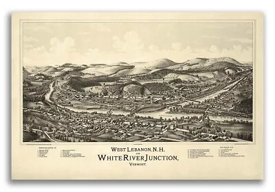 West Lebanon New Hampshire 1889 Historic Panoramic Town Map - 20x30 • $18.95