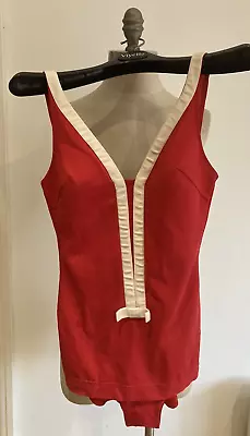 Vintage 1950s/early 1960s Red/Cream St Michael Swimsuit Rockabilly Glam 38  Bust • £30.99