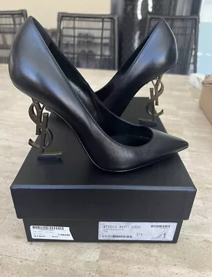 $750 • Buy YSL Saint Laurent Opyum Logo Patent Leather High Heels Womens Size 37