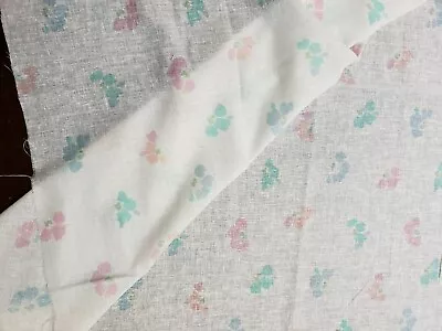 Draft White Linen Like Fabric With Flowers 80s Pastel Vintage Whole Piece 4 Yard • $18