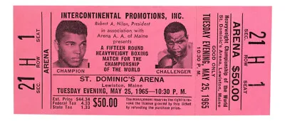 1965 Muhammad Ali Vs Sonny Liston Phantom Punch Boxing Match Pink Full Ticket • $499