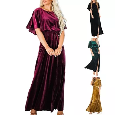 Women's Winter Formal Velvet Dress Elegant Long Sleeve Evening Party Attire • £21.06