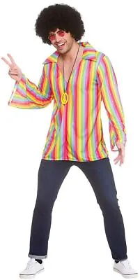 Men's Rainbow Hippie Shirt Fancy Dress Costume Festival 60's 70's Disco Party • £11.95