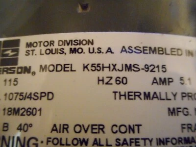 $105 • Buy EMERSON K55HXJMS-9215 Blower Motor 1/3HP 1075RPM 4SPD 115V 1PH 60Hz