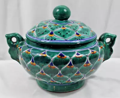 Talavera Pottery Mexico Peacock Two Handled Tureen Green • $87.49