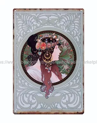 Garage Wall Art Donna Orechini Alphonse Mucha Art Nouveau Metal Tin Sign • $18.99