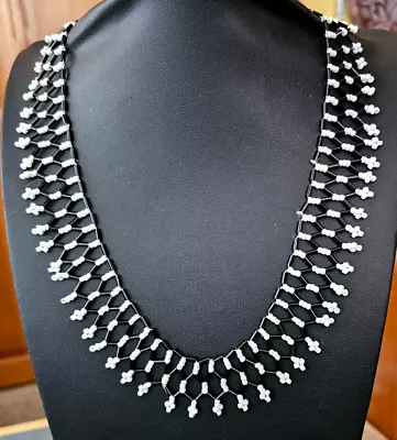 Vintage White And Black Seed Bead Collar Necklace   18  • $4.50