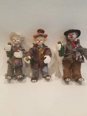 Set Of 3 Porcelain Vintage Hobo Smoking & Drinking Clown  Outfit 7  - Poseable  • $19