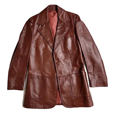 Vintage Brown Red Leather Sport Coat Blazer Mens 40L 40 • $54.49