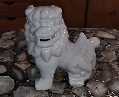 Large Vintage White Ceramic Foo Dog 8  Tall 8  Long Stunning Creature Fortune • $9.99