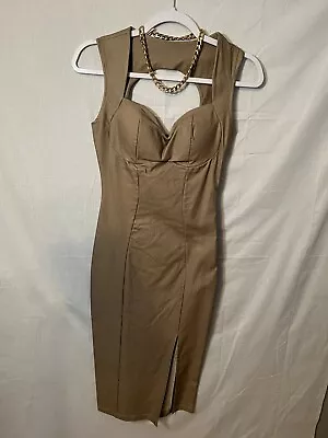 Hot Miami Styles Women Medium Below Knee Dress Camel / Beige • $20