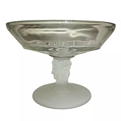 Vtg L G Wright Three Faces Compote Pedestal Candy Dish Glass Frosted 6  Diameter • $14.99