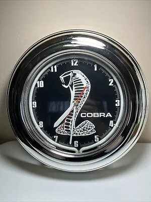 FORD COBRA SNAKE Logo Blue 15  Neon Wall Clock  Plastic Chrome Look Mustang • $50