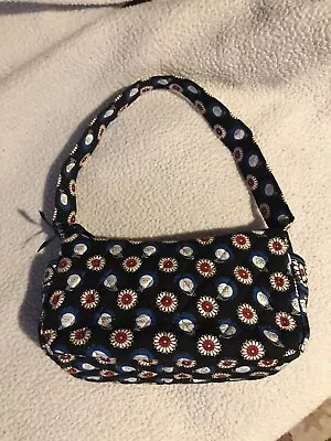 Vera Bradley Black Night Owl Floral Shoulder Handbag Black Blue Purse Zipper • $14.84