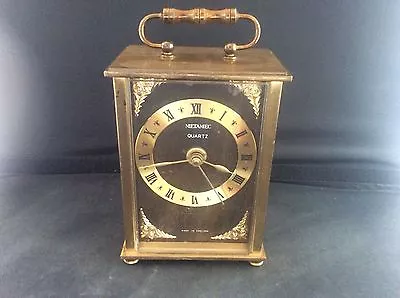 Vintage Metamec Brass Batteryt Quartz Carriage Mantle Clock German Movement • £39.99