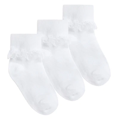 £3.99 • Buy 3 Pairs Girls Baby Frilly Lace Socks Ankle Trim Top White Summer School Uniform