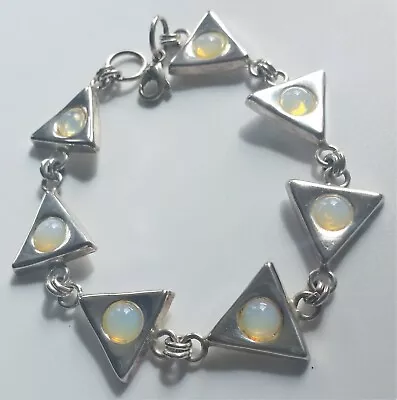 Vintage Moonstone Sterling Silver Link Bracelet 7 3/4 Inch • $84.60