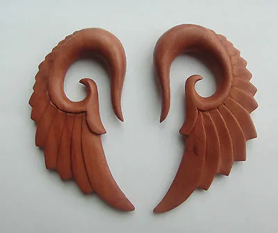 Pair Organic ANGEL WINGS Sawo Wood Spirals Ear Expander Taper Plugs Gauge PickSZ • $19.99