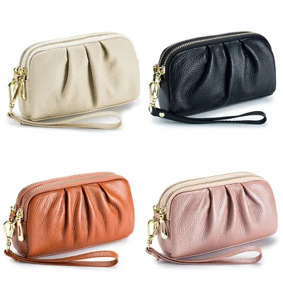 Large Capacity Womens Leather Wallet Clutch Bag Ruched Bag Wristlet Bag Handbag • $10.99