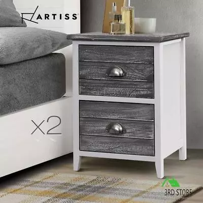 Artiss Bedside Tables Drawers Side Table Cabinet Nightstand Grey Vintage Unit X2 • $70.20