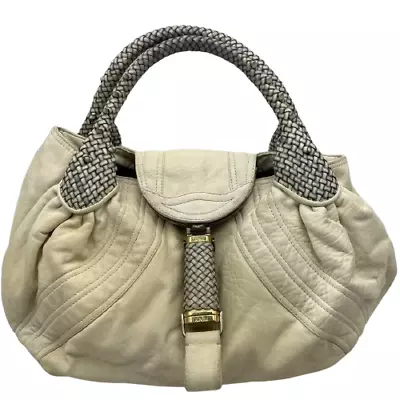 Fendi Spy Bag Handbag Leather Zucca Hardware Leather Braided White Gold  Auth • $248.99