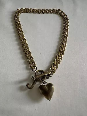 Vtg Y2K Juicy Couture Puffy Heart Banner Necklace J Monogram Toggle  17  A2 • $28.99